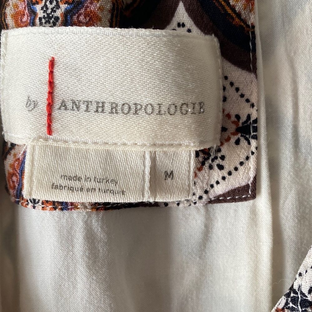Anthropologie Bohemian Long Sleeve Dress - Cream and Brown - Picture 2 of 5